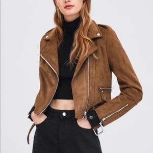 Zara Faux Suede Brown Moto Jacket